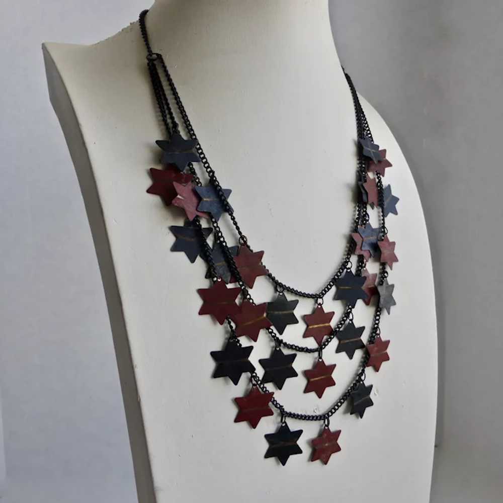 Vintage Necklace of Triple Layer Russet and Black… - image 3