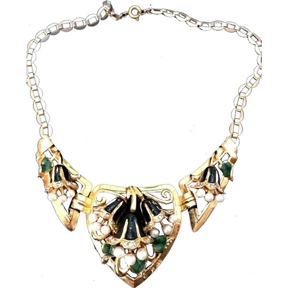 Exquisite CORO Enameled Bell Flower Necklace Faux… - image 1