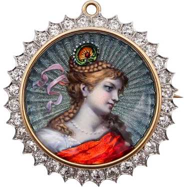 Edwardian 1905 Fabulous Guilloche Pendant Brooch … - image 1