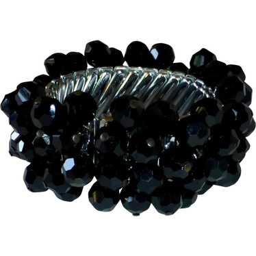 Faceted Black Glass Bead Flexible Expansion Bracel