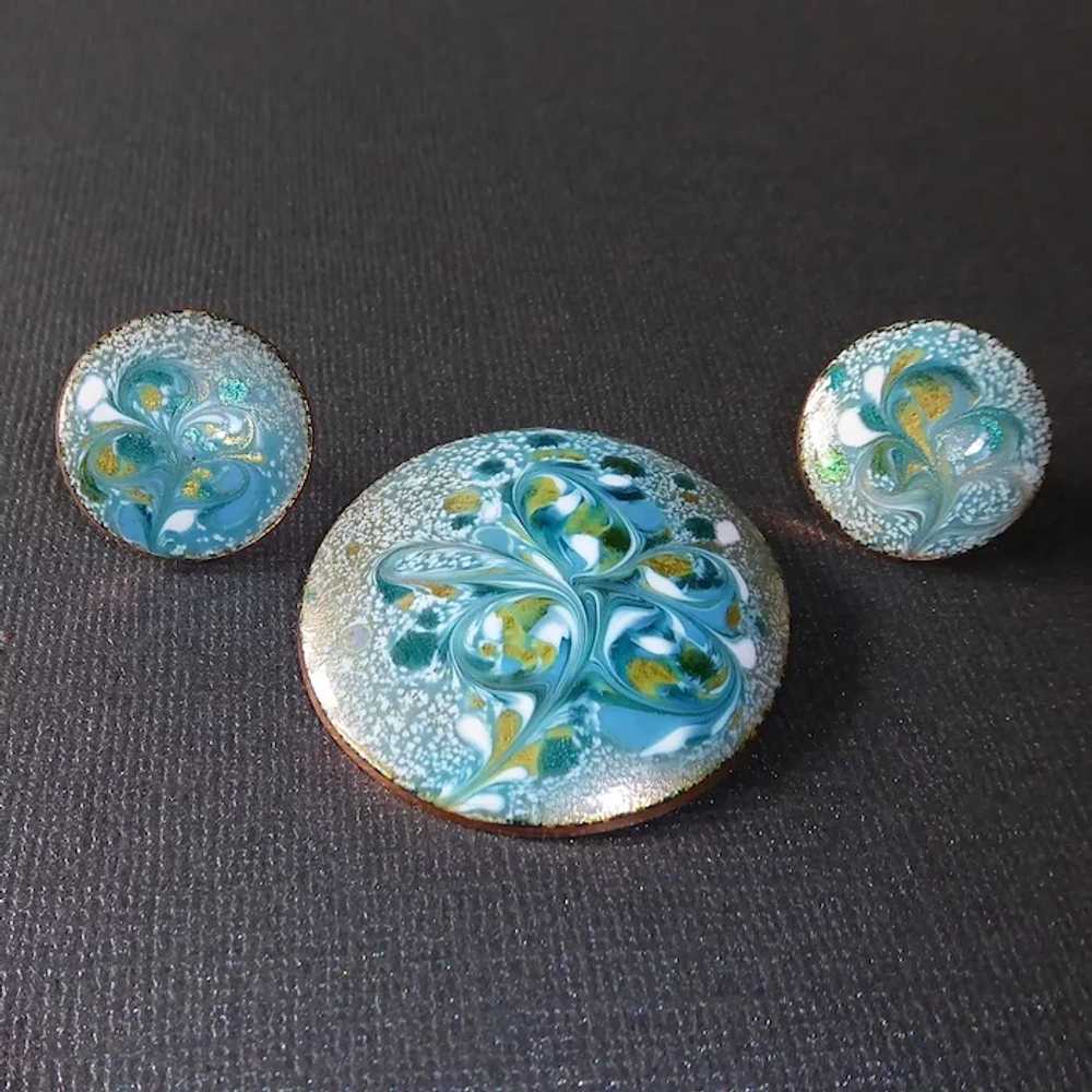 Copper Enamel Pin & Earrings Set c1950s - image 8