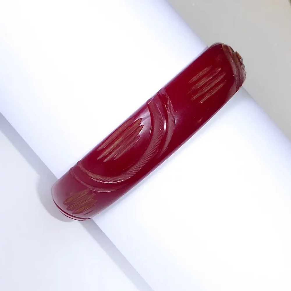 Carved Bakelite Bangle in Cranberry Red - image 3