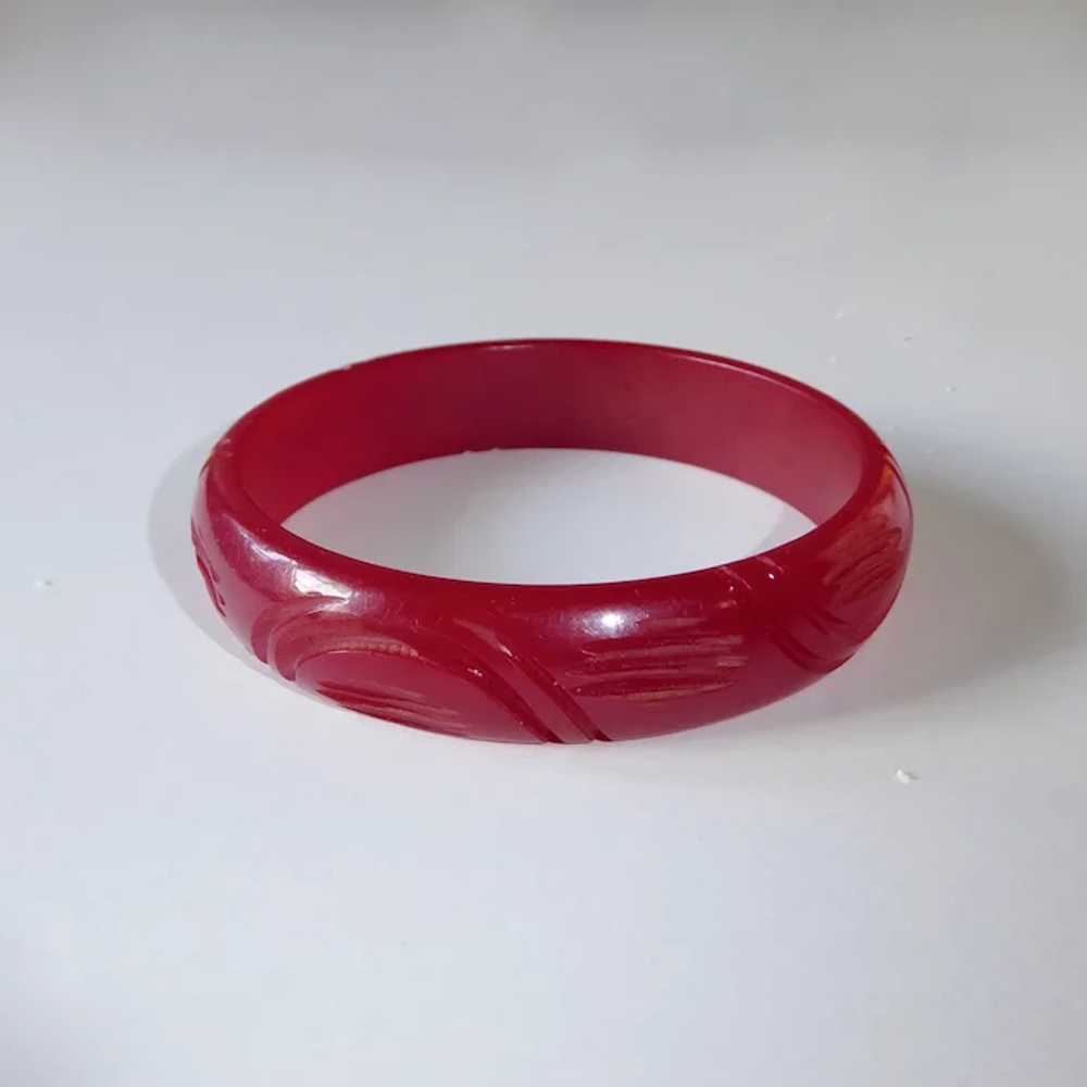 Carved Bakelite Bangle in Cranberry Red - image 4