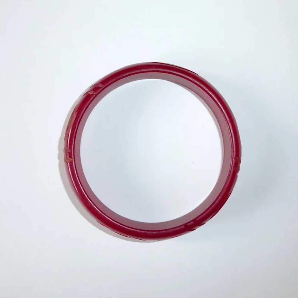 Carved Bakelite Bangle in Cranberry Red - image 6