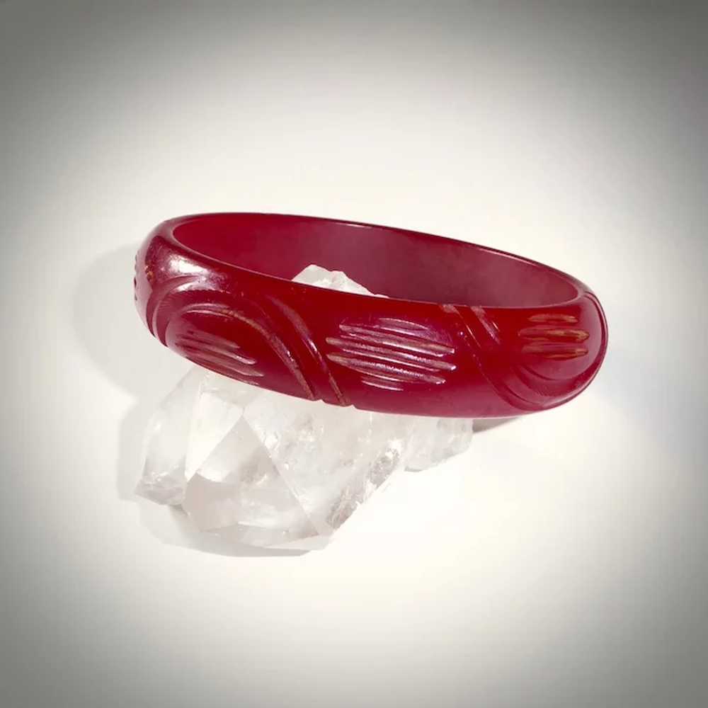 Carved Bakelite Bangle in Cranberry Red - image 8