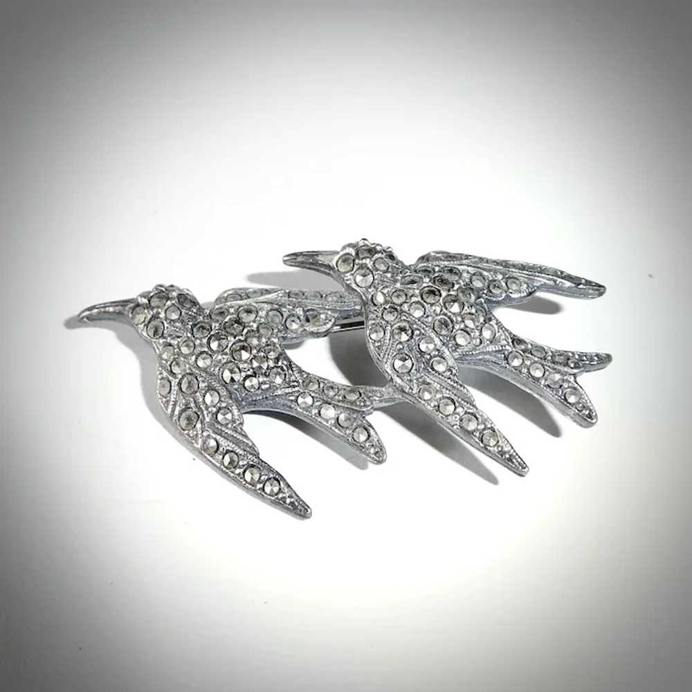 Art Deco Birds in Flight Marcasite Pin - image 10