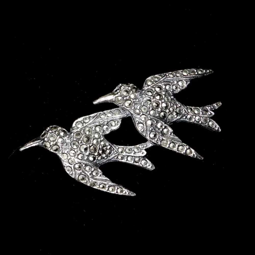 Art Deco Birds in Flight Marcasite Pin - image 11