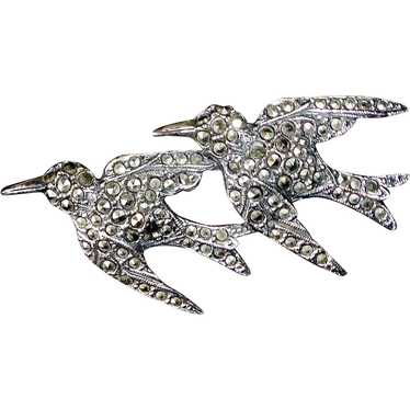 Art Deco Birds in Flight Marcasite Pin - image 1