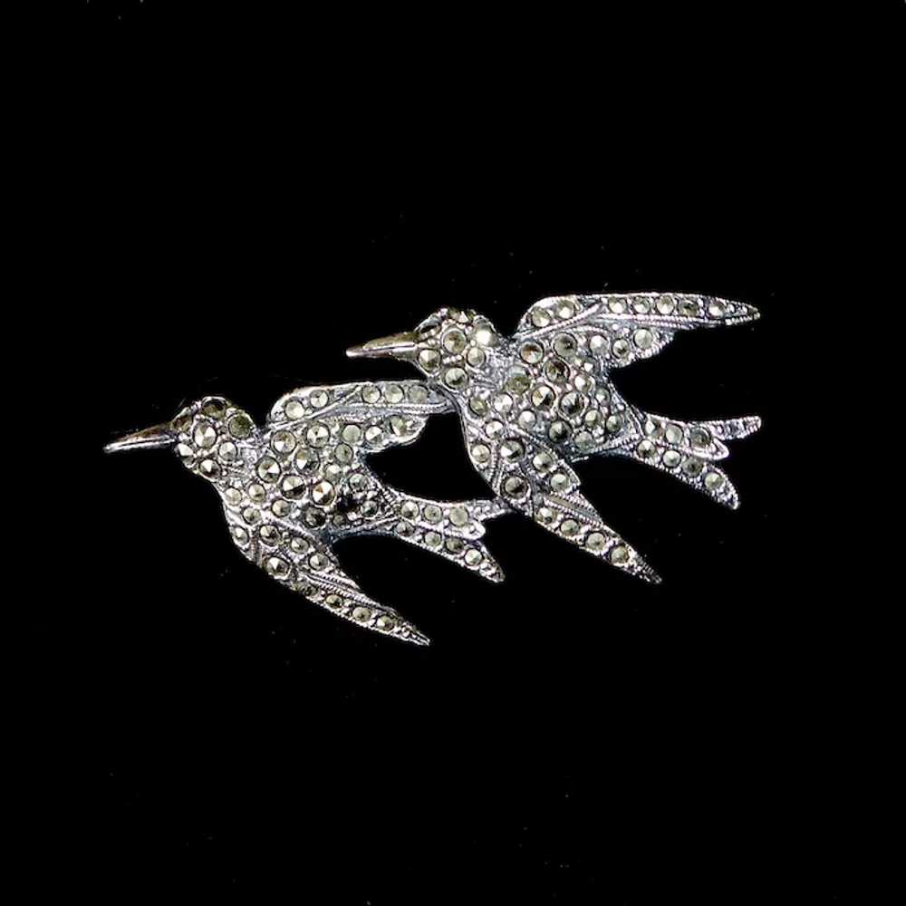 Art Deco Birds in Flight Marcasite Pin - image 2