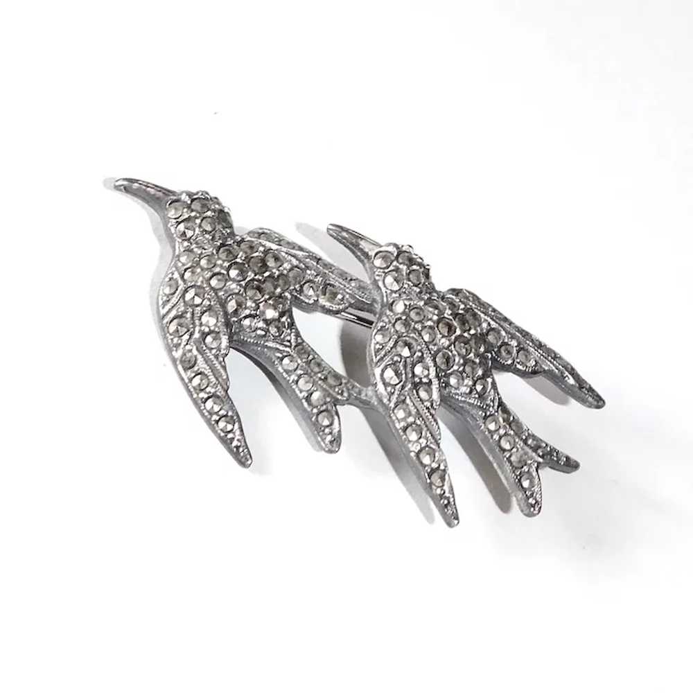 Art Deco Birds in Flight Marcasite Pin - image 3