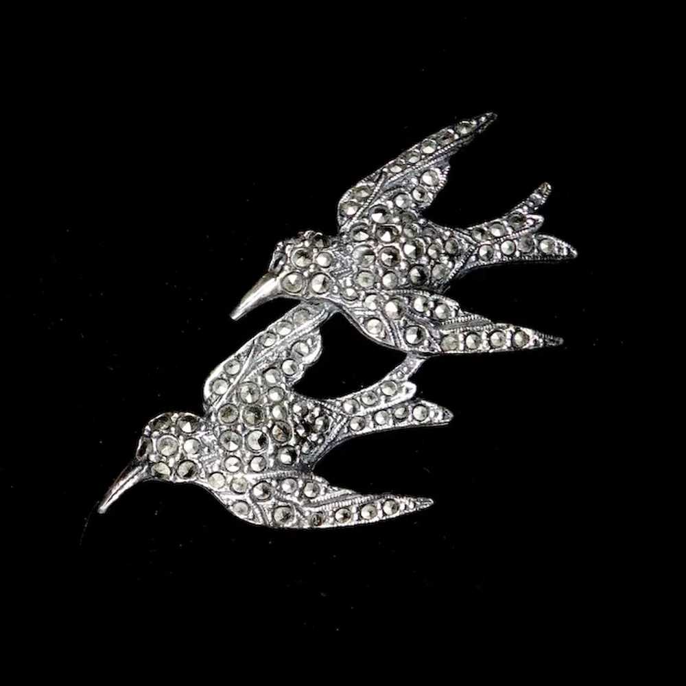 Art Deco Birds in Flight Marcasite Pin - image 4