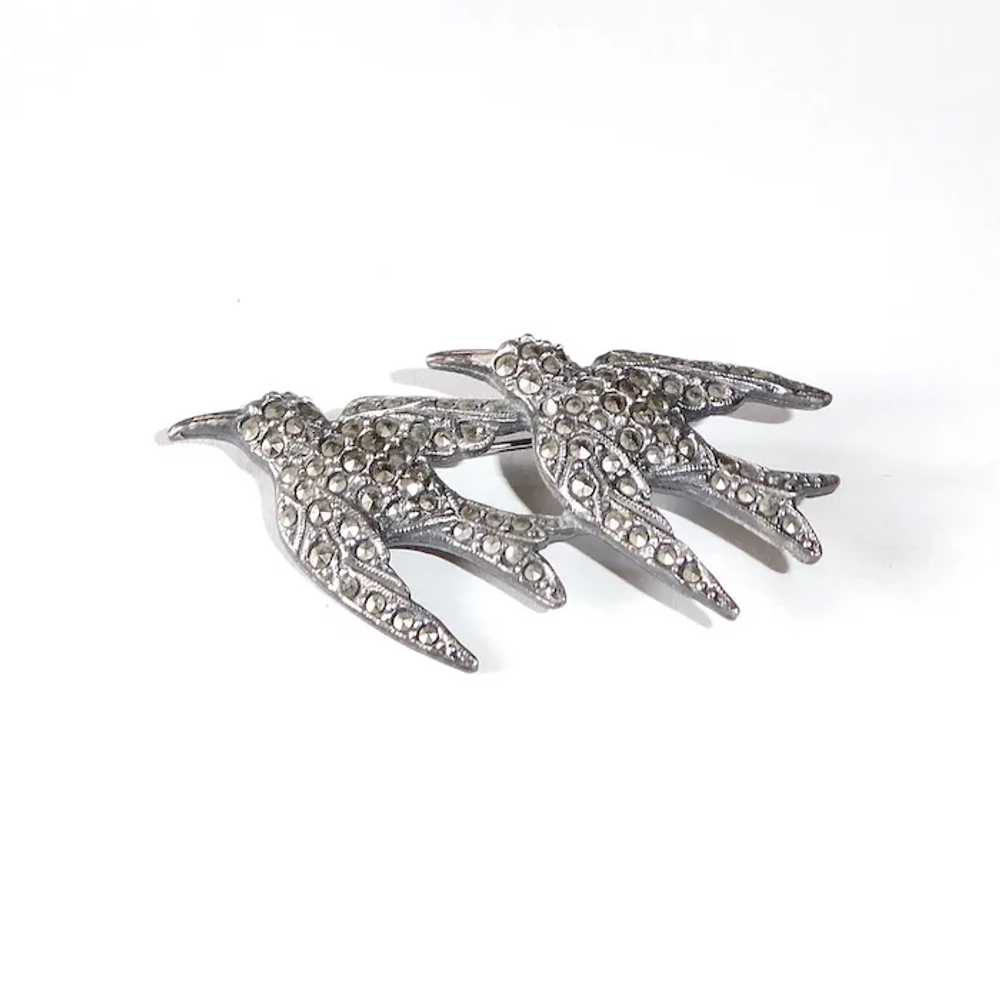 Art Deco Birds in Flight Marcasite Pin - image 5