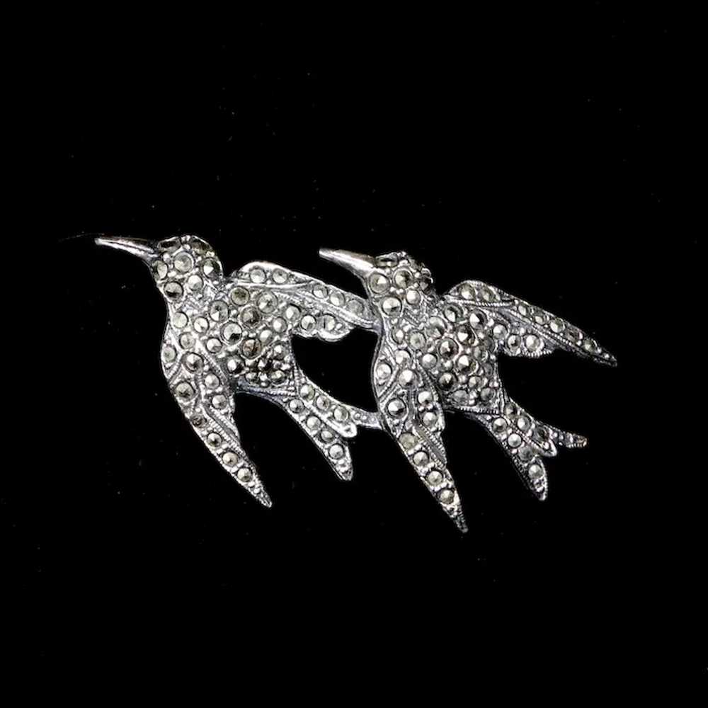 Art Deco Birds in Flight Marcasite Pin - image 6