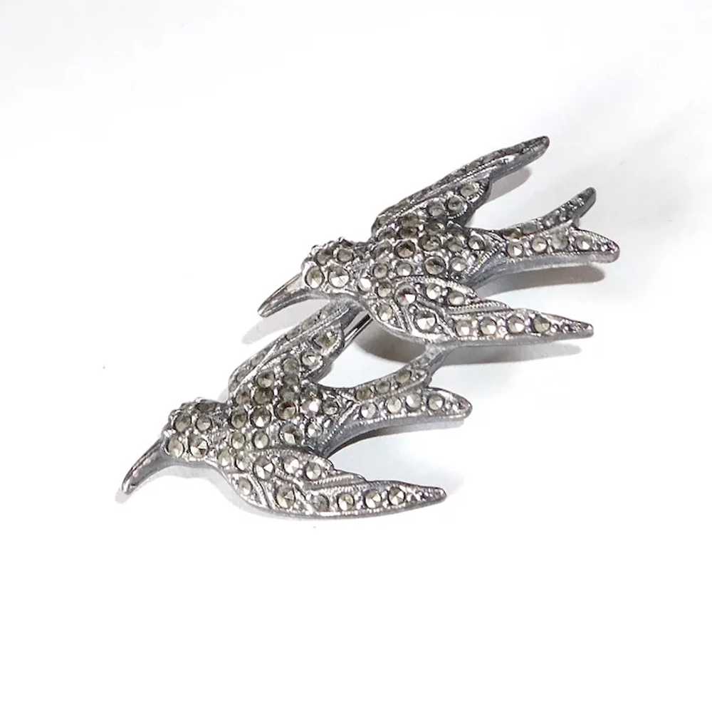 Art Deco Birds in Flight Marcasite Pin - image 7