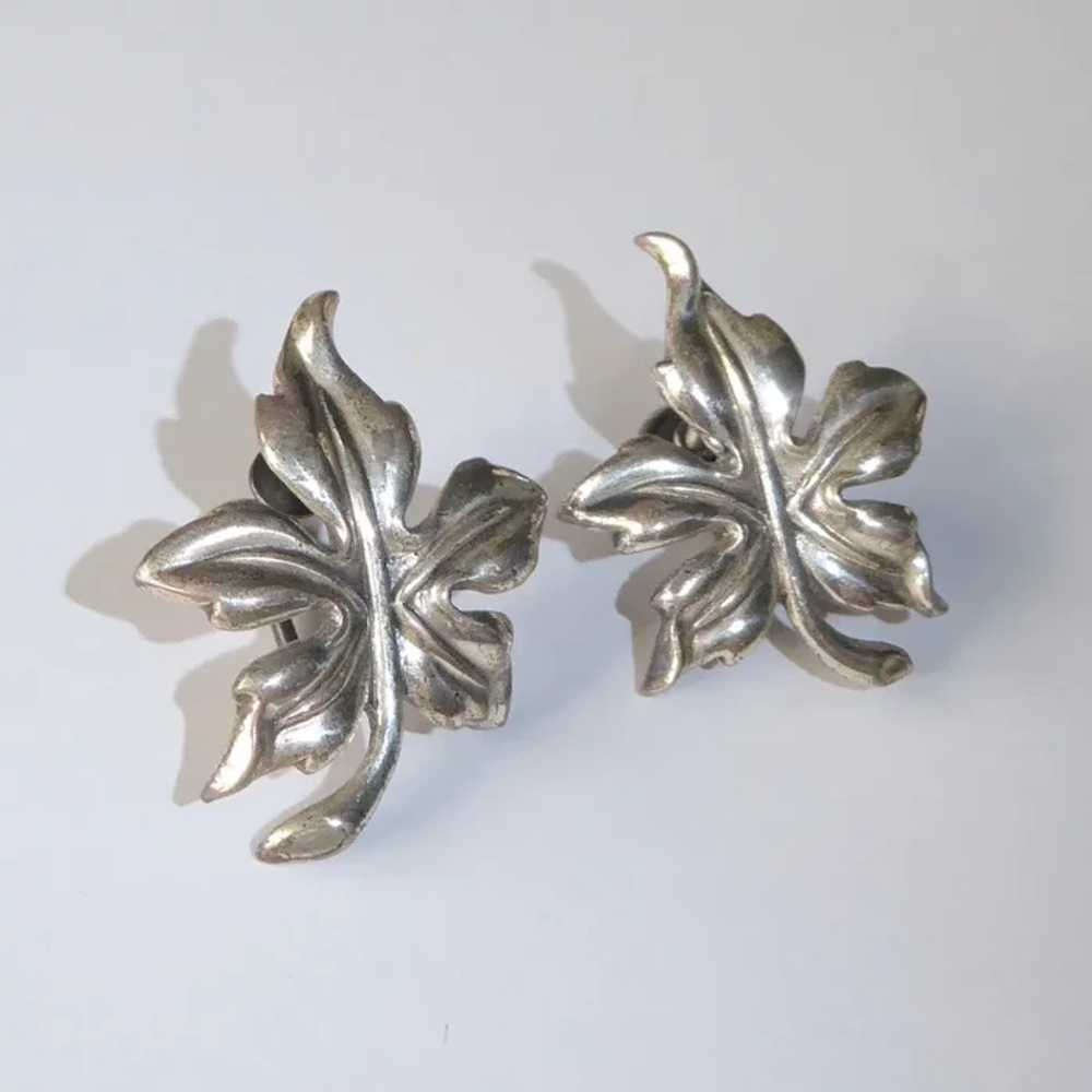 Danecraft Sterling Sculptural Leaf Earrings - Gem