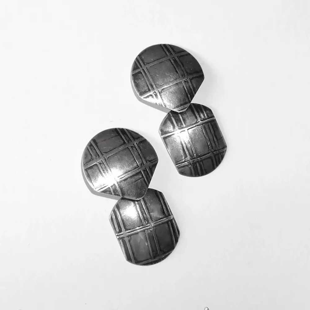 Sterling Drop Earrings w Raised Reticulated Design - image 10
