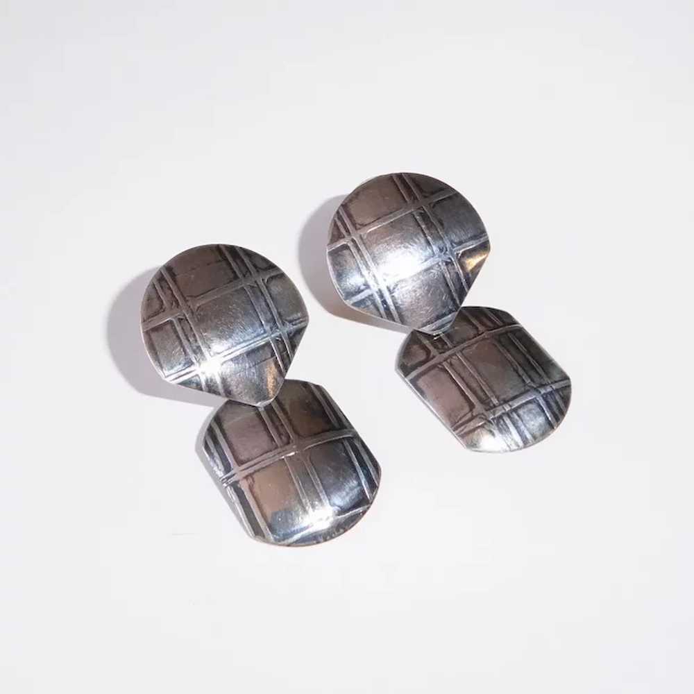 Sterling Drop Earrings w Raised Reticulated Design - image 2
