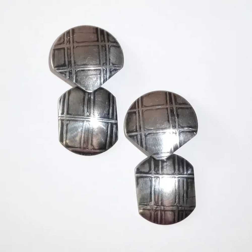 Sterling Drop Earrings w Raised Reticulated Design - image 3
