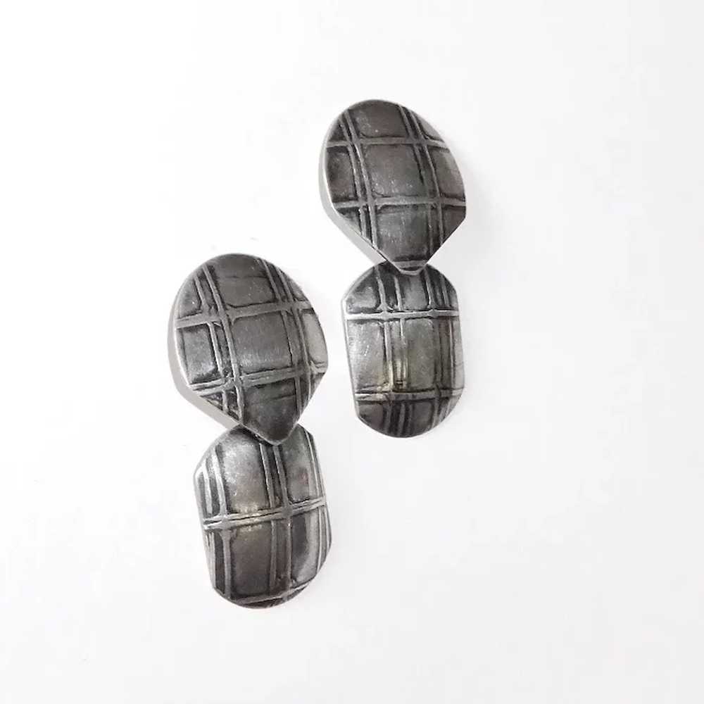 Sterling Drop Earrings w Raised Reticulated Design - image 4