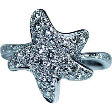 Vintage Star Diamond 18K White Gold Ring Estate - image 1