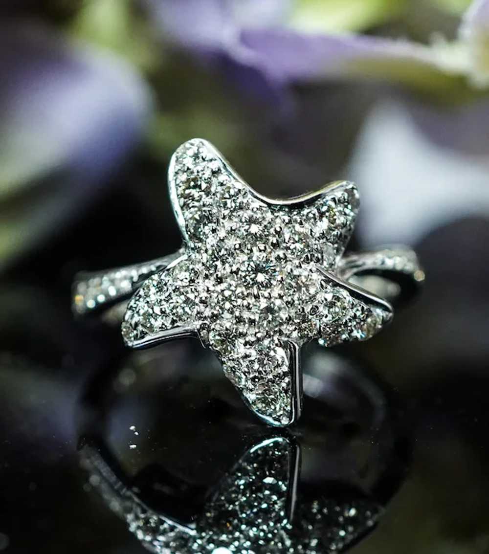 Vintage Star Diamond 18K White Gold Ring Estate - image 2