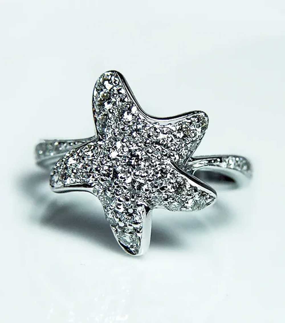 Vintage Star Diamond 18K White Gold Ring Estate - image 3