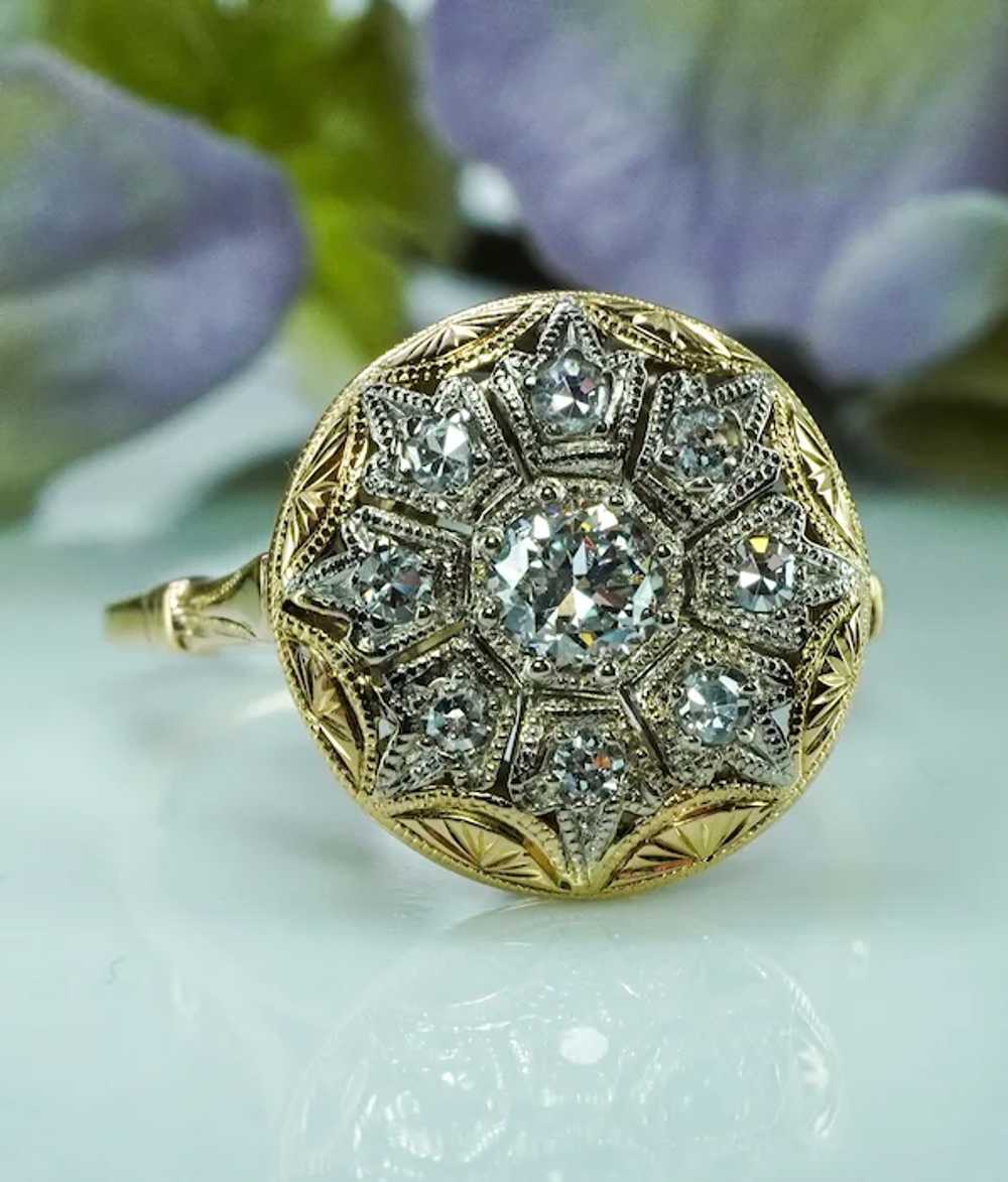 Antique Edwardian Old European Diamond Ring 14K G… - image 3