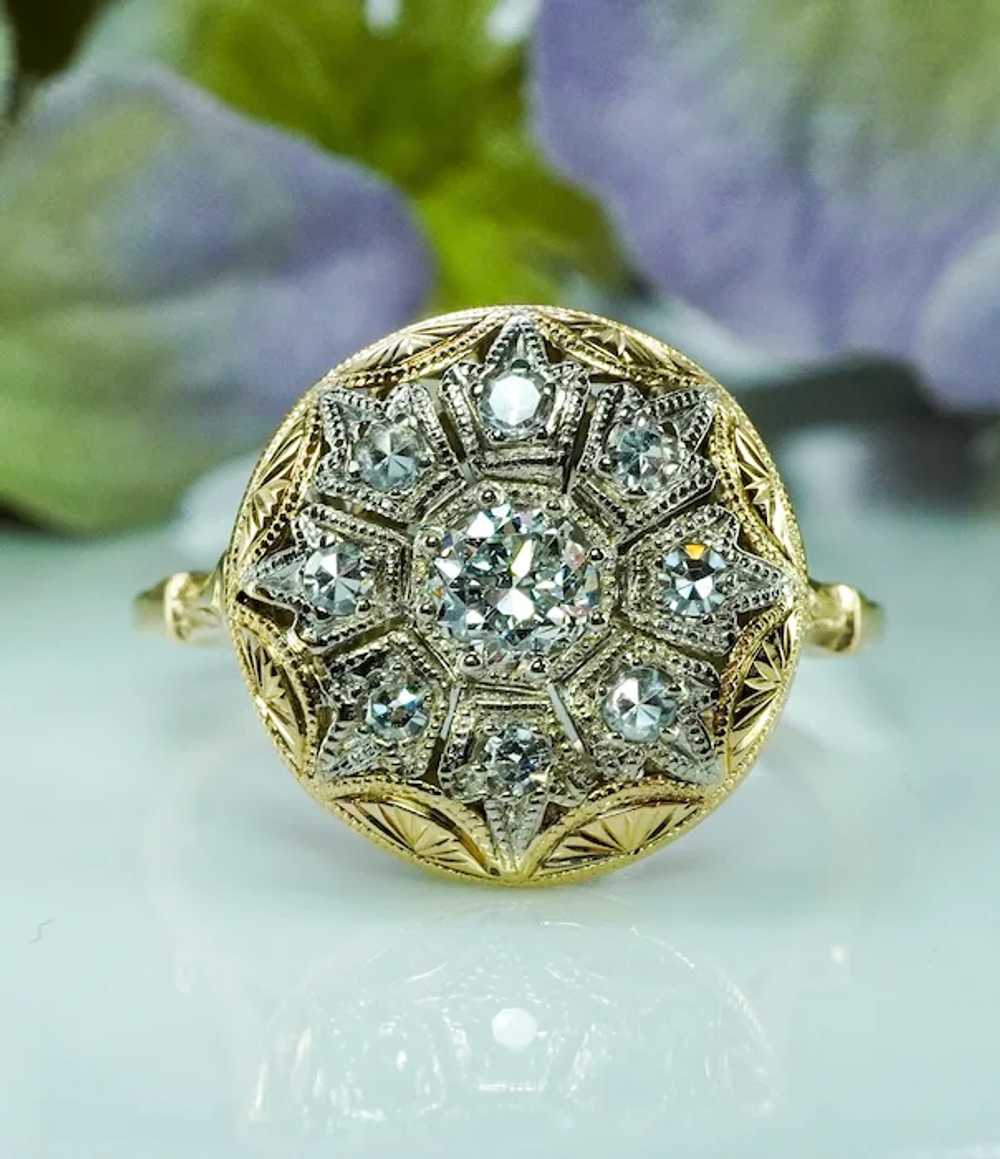 Antique Edwardian Old European Diamond Ring 14K G… - image 4