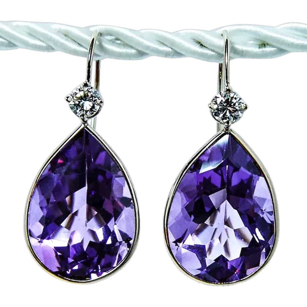 Vintage Diamond Amethyst Dangling Drop Earrings 1… - image 1