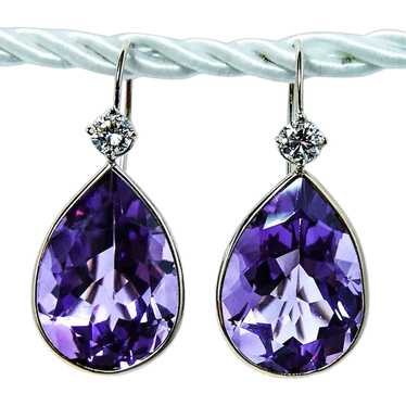 Vintage Diamond Amethyst Dangling Drop Earrings 1… - image 1