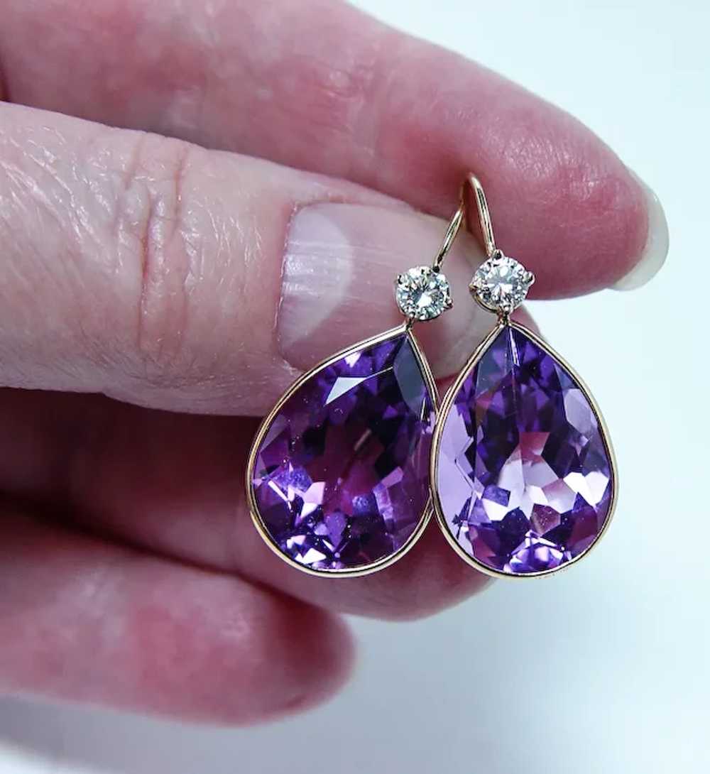 Vintage Diamond Amethyst Dangling Drop Earrings 1… - image 2