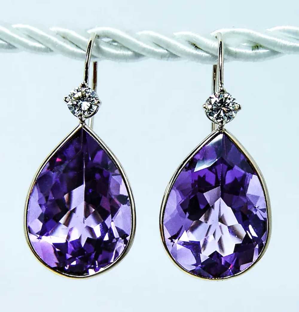 Vintage Diamond Amethyst Dangling Drop Earrings 1… - image 3