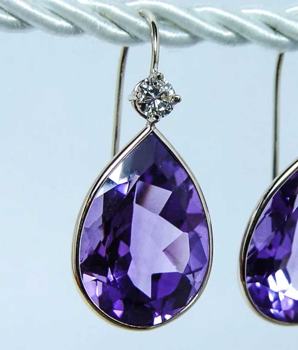 Vintage Diamond Amethyst Dangling Drop Earrings 1… - image 4