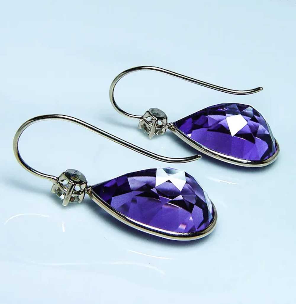 Vintage Diamond Amethyst Dangling Drop Earrings 1… - image 7