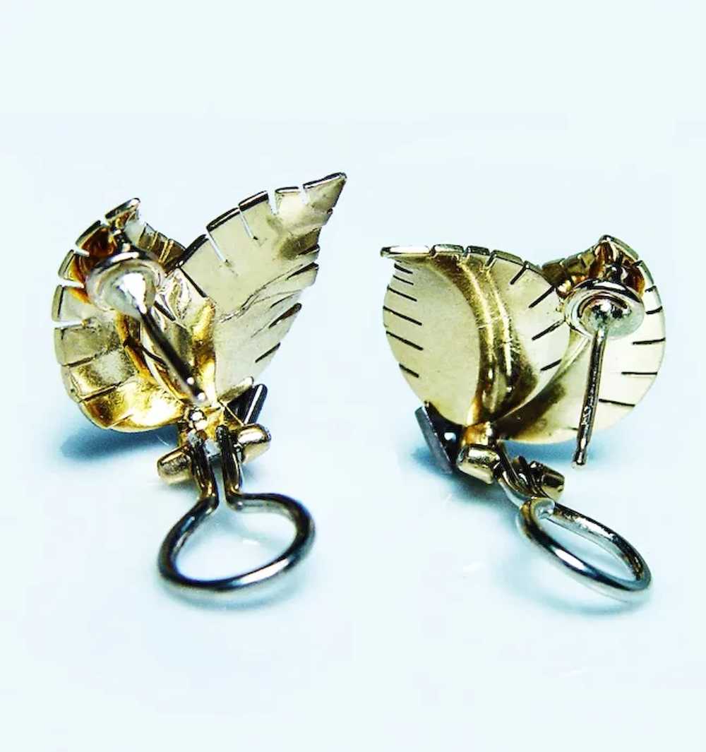 Gubelin Swiss Diamond 18K Gold Leaf Earrings Desi… - image 5