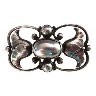 Georg Jensen Sterling Silver Pearl Pin w Flowers #