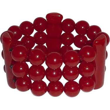 Red Bakelite Bead & Bar Stretch Bracelet