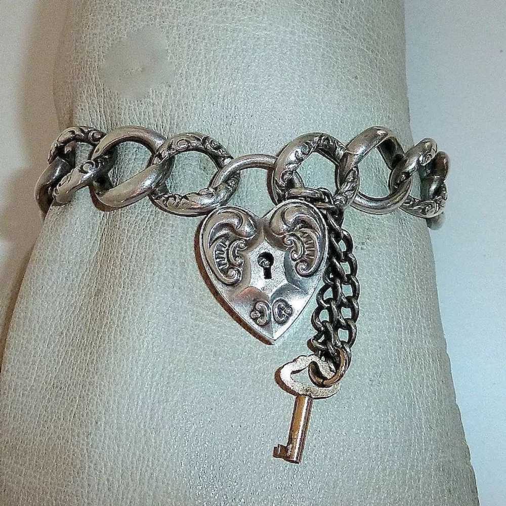 Antique Victorian Sterling Repousse Heart Lock Cu… - image 2