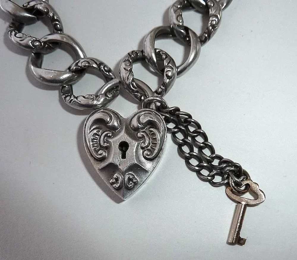 Antique Victorian Sterling Repousse Heart Lock Cu… - image 4