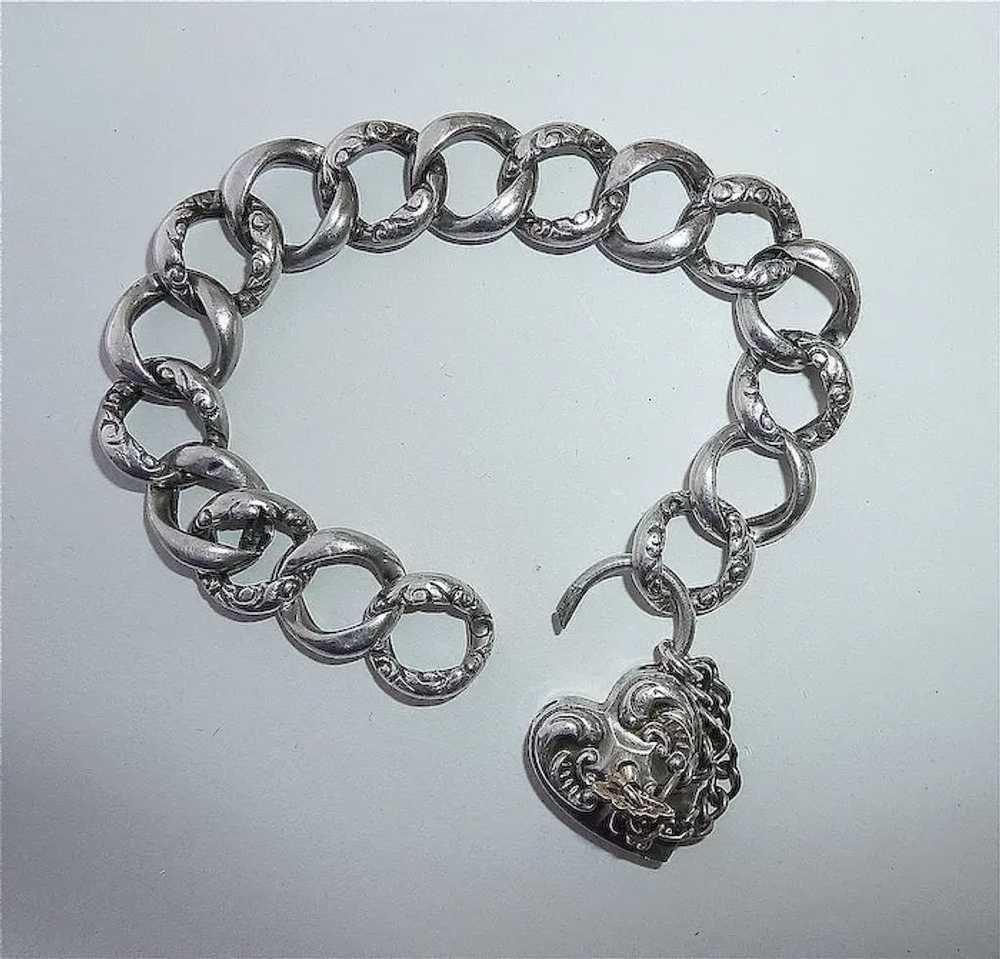 Antique Victorian Sterling Repousse Heart Lock Cu… - image 5