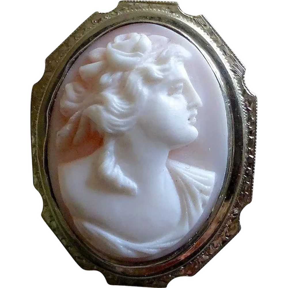 14k White Gold Rosalyn Shell Woman Cameo Pin - image 1