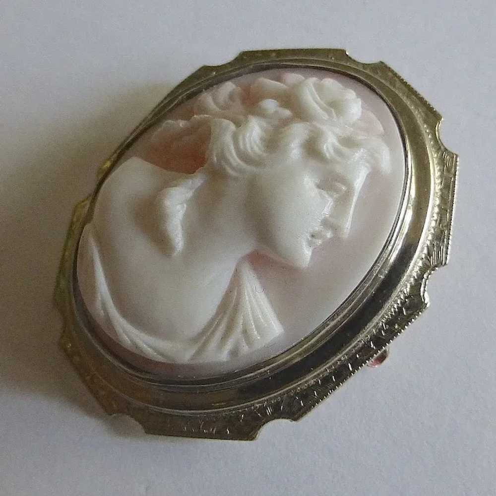 14k White Gold Rosalyn Shell Woman Cameo Pin - image 3