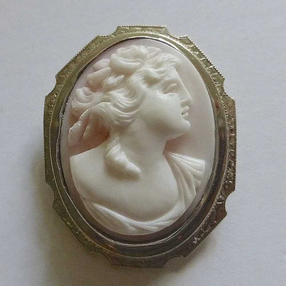 14k White Gold Rosalyn Shell Woman Cameo Pin - image 5