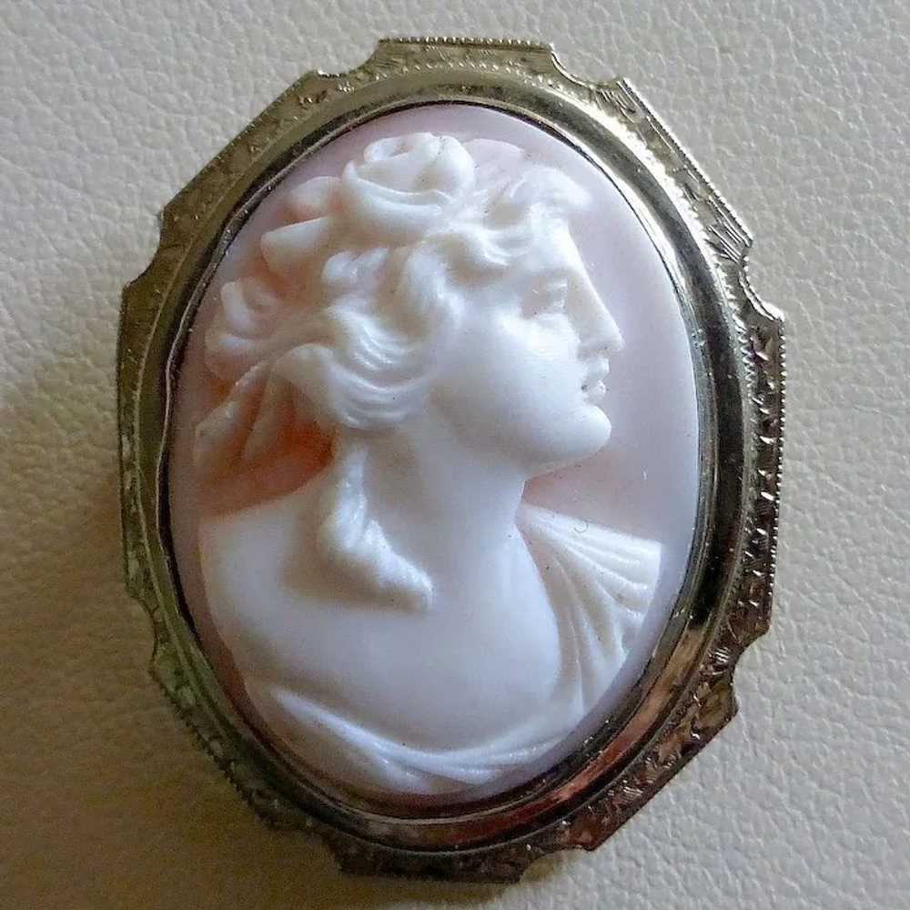 14k White Gold Rosalyn Shell Woman Cameo Pin - image 9