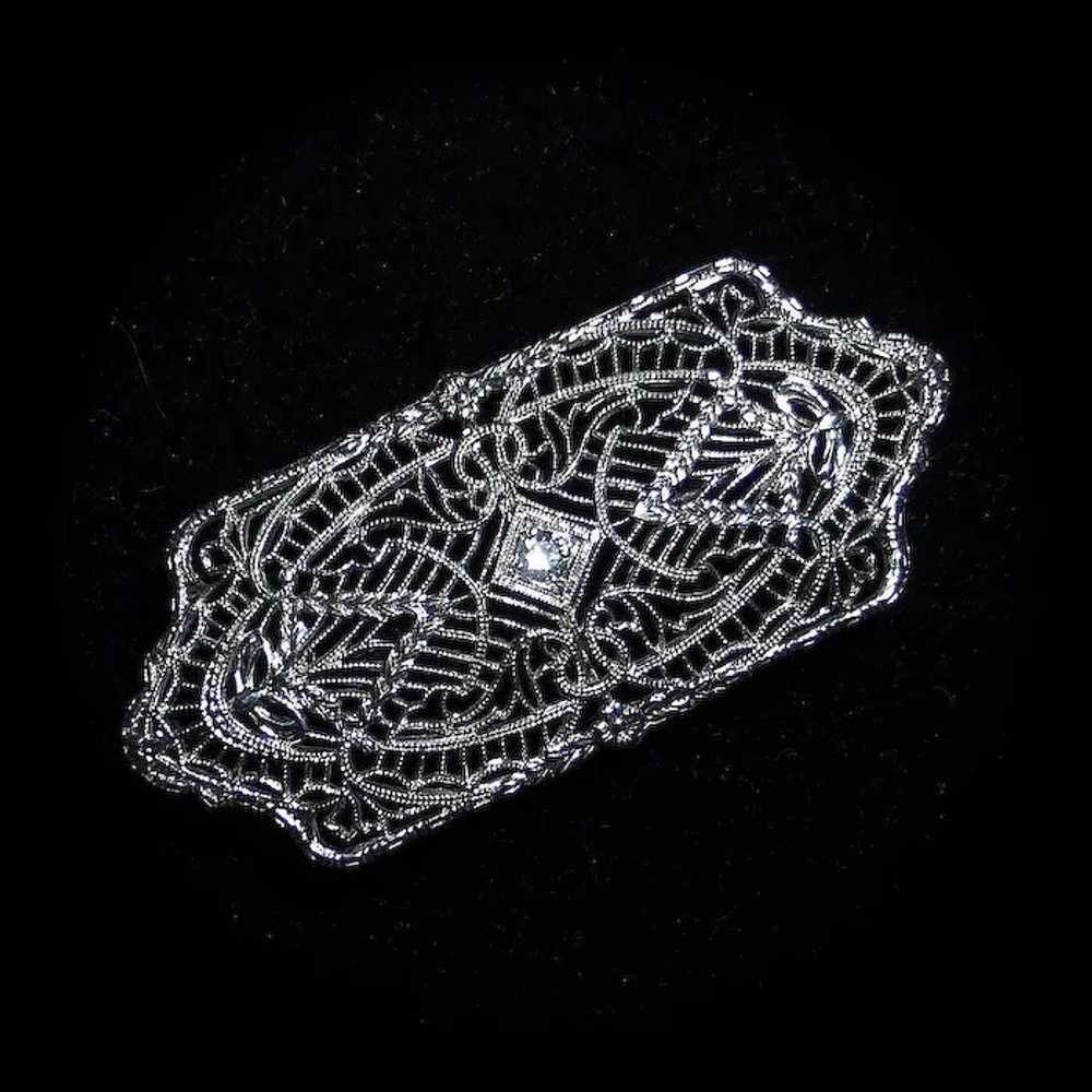 Art Deco 14k White Gold Filigree Pin - image 2