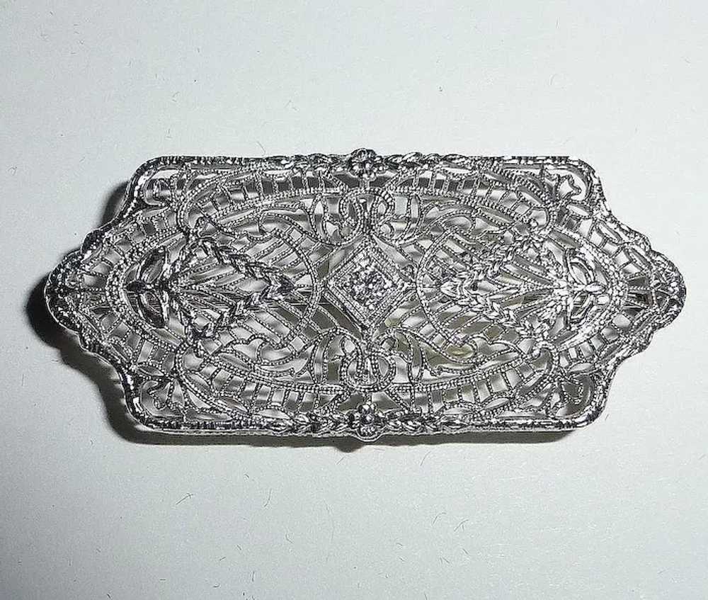 Art Deco 14k White Gold Filigree Pin - image 4