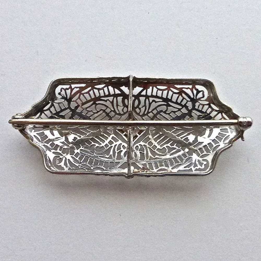 Art Deco 14k White Gold Filigree Pin - image 5