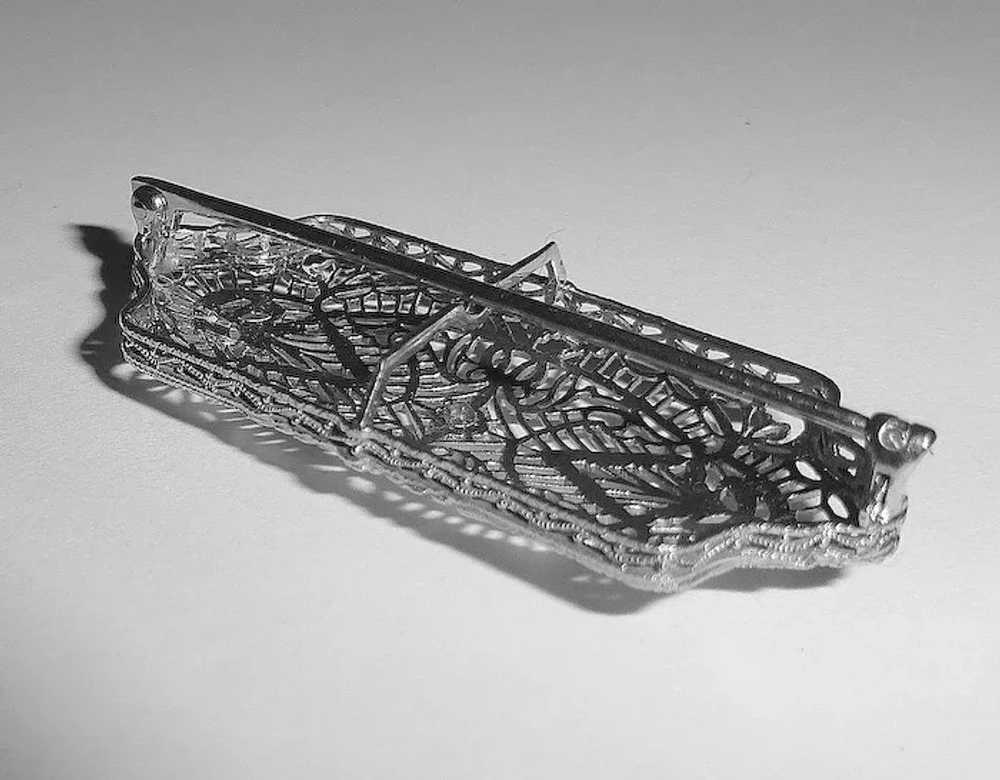 Art Deco 14k White Gold Filigree Pin - image 6