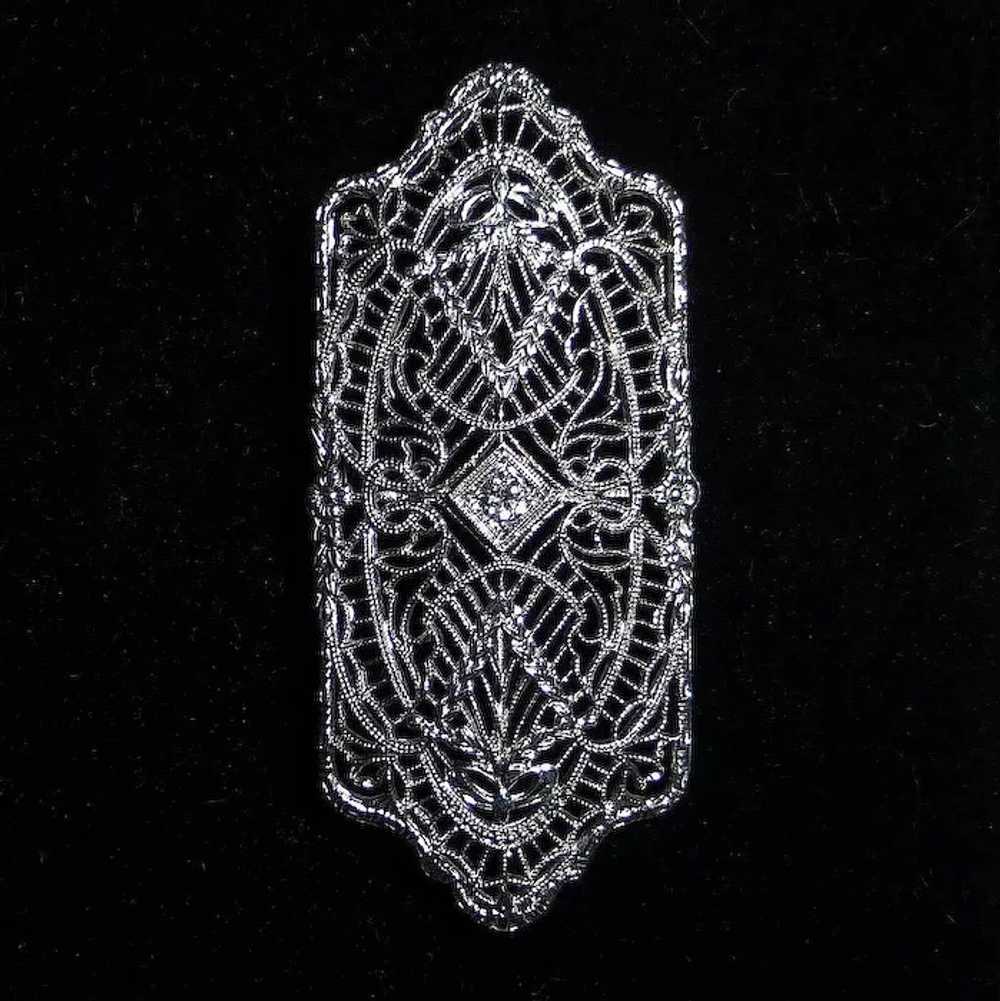 Art Deco 14k White Gold Filigree Pin - image 8