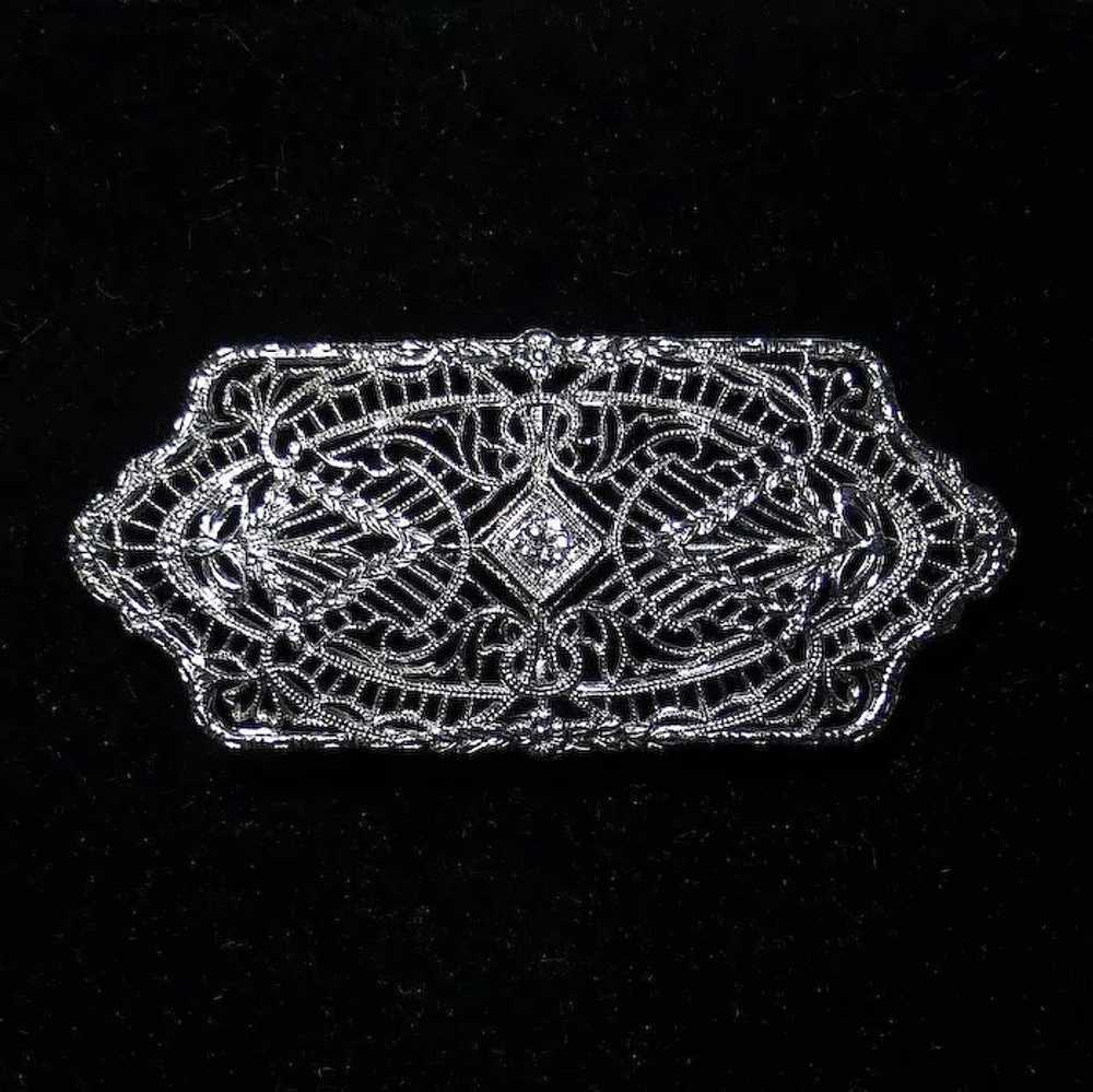 Art Deco 14k White Gold Filigree Pin - image 9